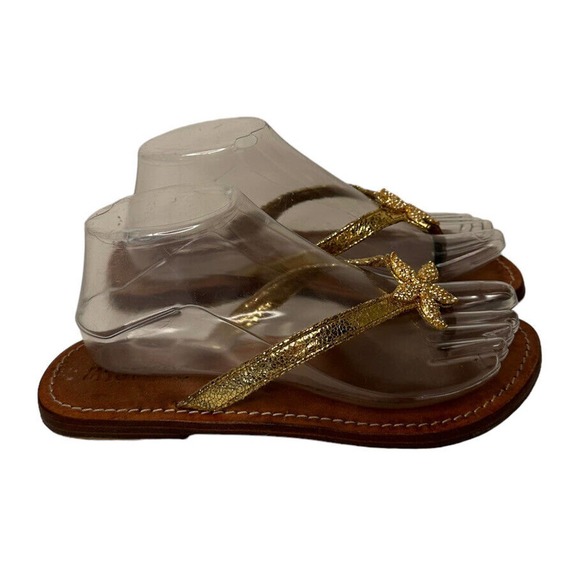 Mystique Gold Leather Crystal Rhinestone StarfishThong Flip Flop Sandal Womens 7 - Picture 2 of 12
